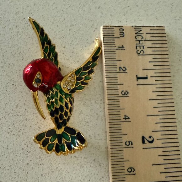Enamel and Rhinestone Hummingbird Brooch - Picture 2 of 4